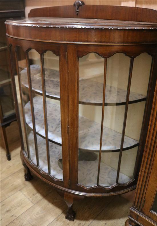 A bow-front mahogany china display cabinet, W.110cm